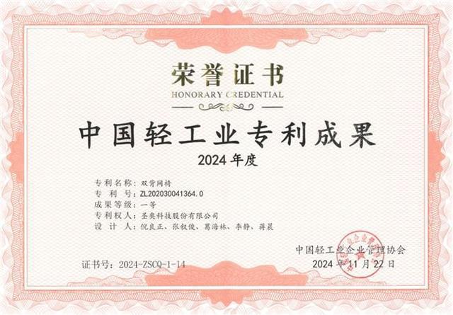 圣奥荣获2024年度中国轻工业专利成果一等奖(图2)
